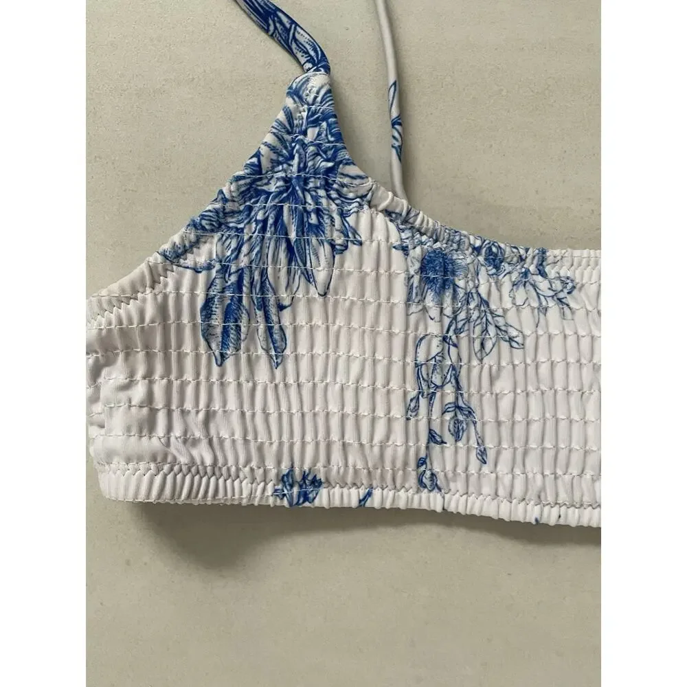 Summerhaus Swim Bralette Bikini Top Floral Toile Smocked Cottagecore Coquette